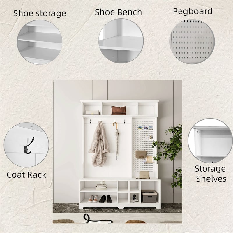 Hall Tree with Shoe Bench,Coat Rack,Shoe Storage,Storage Shelves
