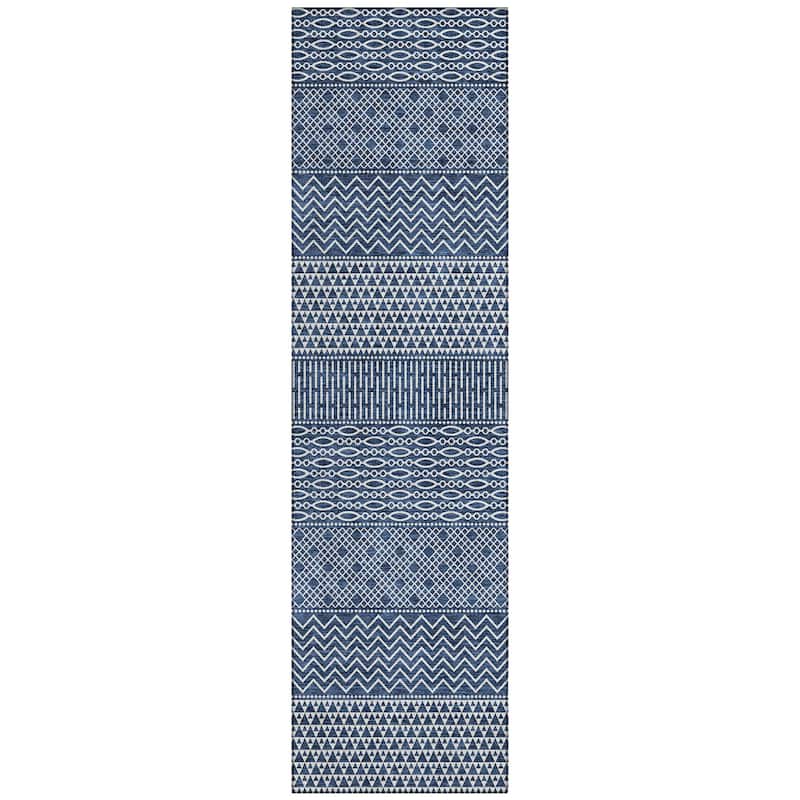 Machine Washable Indoor/ Outdoor Modern Stripes Chantille Rug