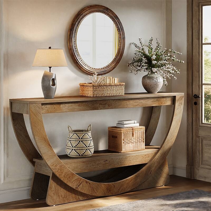 63-Inch Arched Console Table for Entryway, 2-Tier Narrow Long Sofa Table - 63" L x 11.81" W x 31.69" H