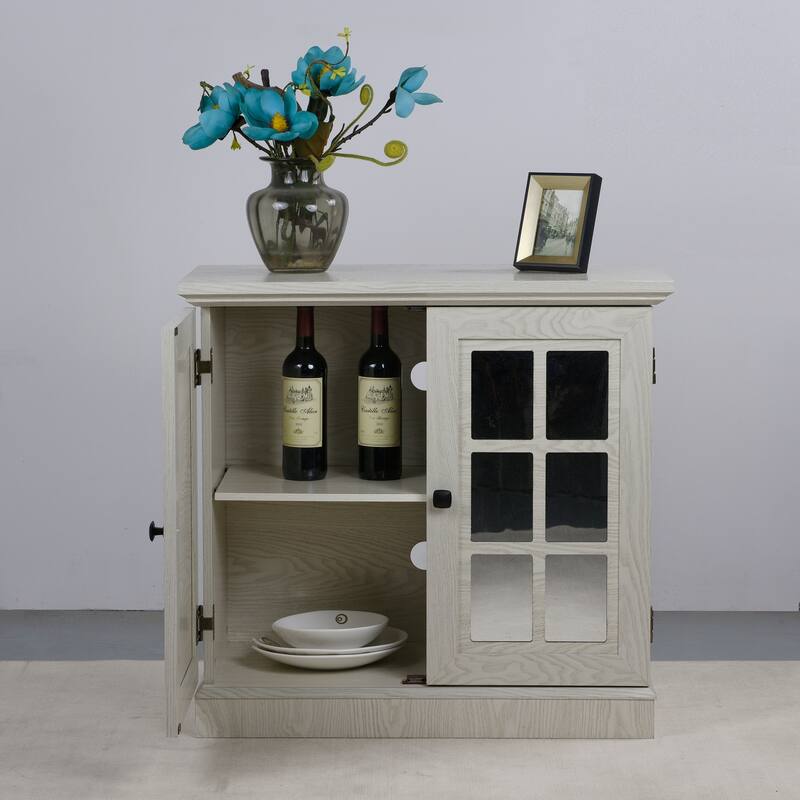 Sideboard Cabinet with Acrylic Mirrored Doors, Wooden Kitchen Pantry Storage Cabinet, Accent Cabinet with Adjustable Shelf