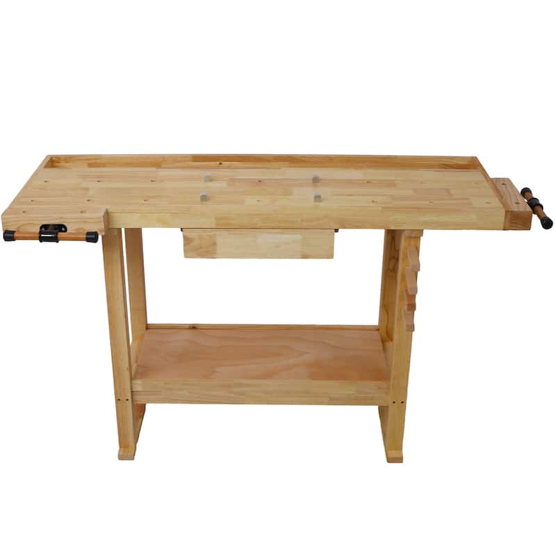 55-Inch Wood Workbench, Wooden Workbench for Garage Workshop and Home