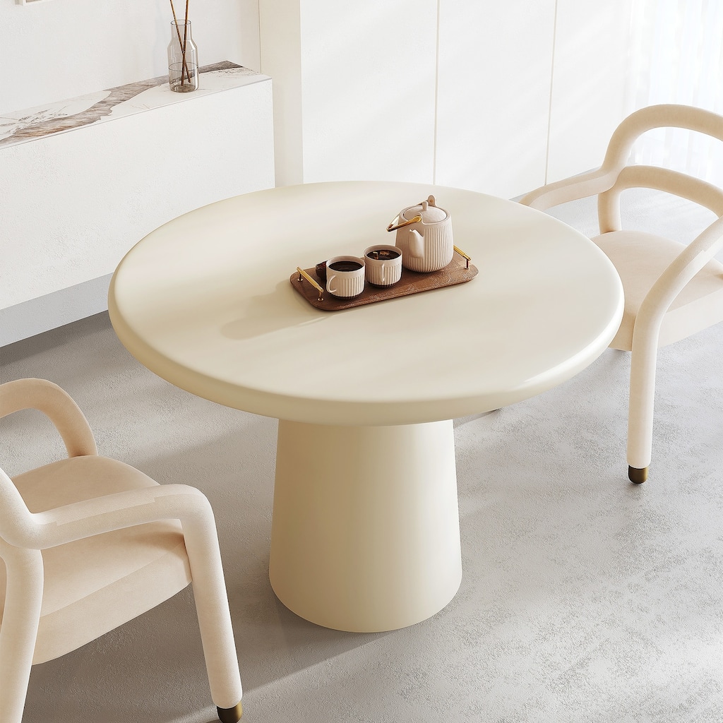 43.3 In Fiberglass Tabletop Modern Round Beige End Table