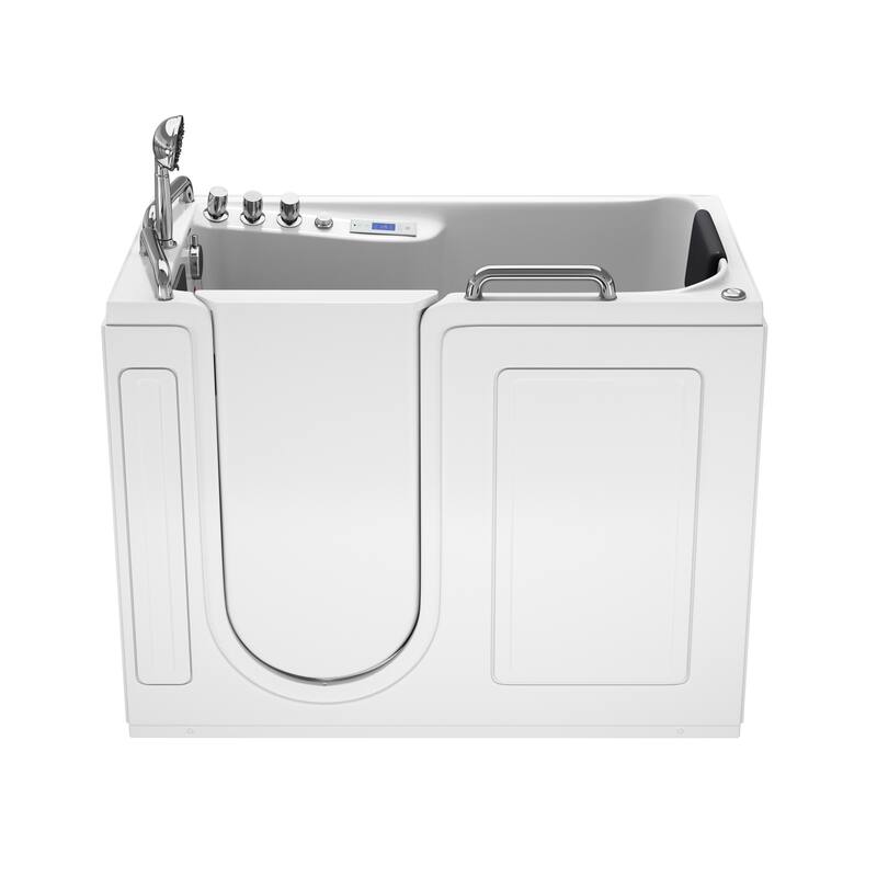 53 in. Walk-In Whirlpool & Air Acrylic Bathtub with Hydrotherapy Jets, Chromatherapy LED Light, and Aromatherapy, Built-In Seat