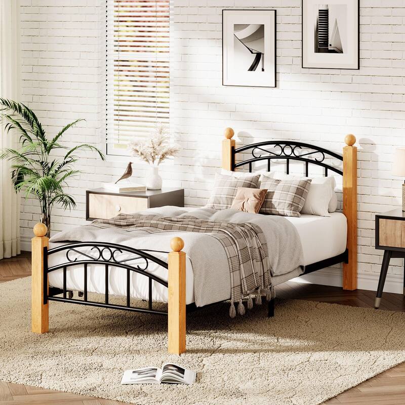 Classic Metal Platform Bed Frame, with Under Storage, Steel Slats - Twin
