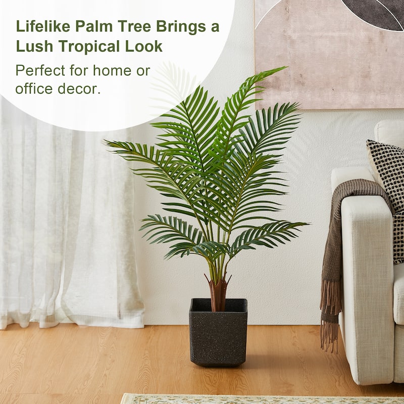 Glitzhome 3ft-6ft Set of 2 Artificial Olive Trees/ Bamboo/ Ficus with Ceramic Planters Real Touch