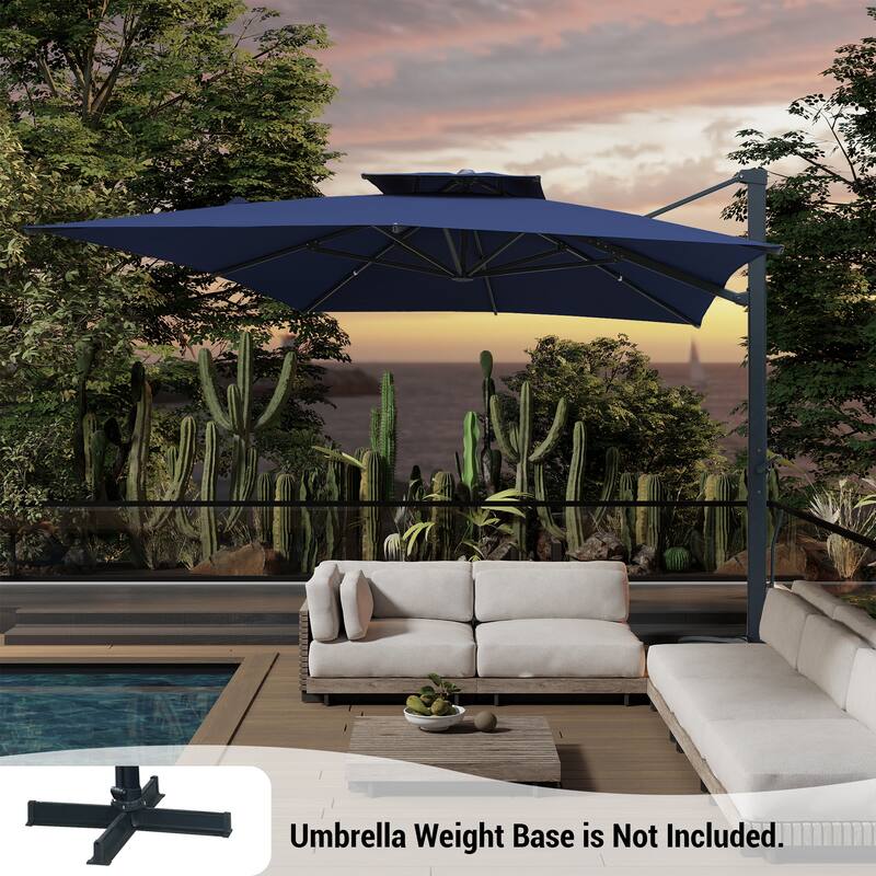 13ft Aluminum Rectangular 2-Top Crank Market Cantilever Umbrella