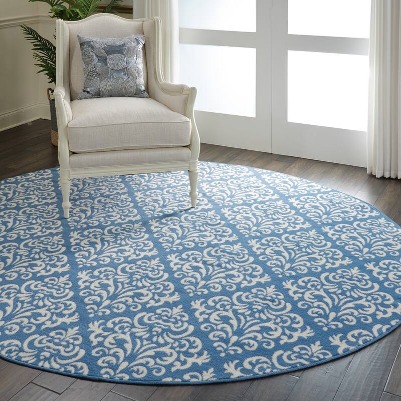 Nourison Grafix Geometric Persian Transitional Area Rug - 8' Round - Blue - Runner/Round