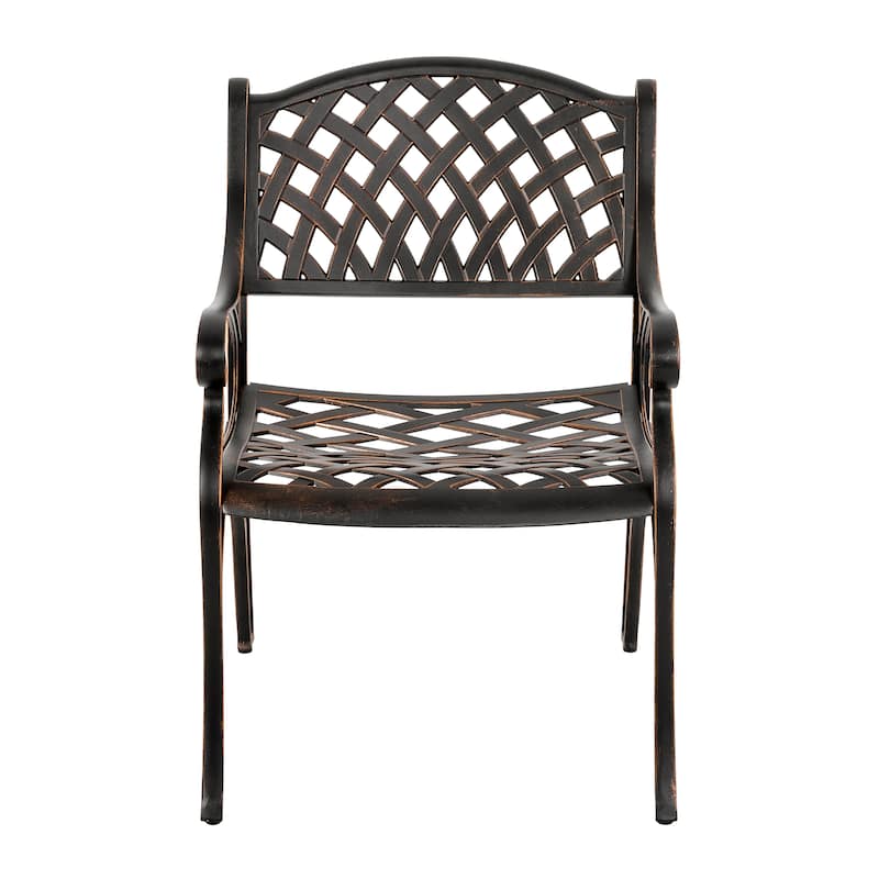 Outdoor 2-Piece Patio Cast Aluminum Dining Chairs with Armrests