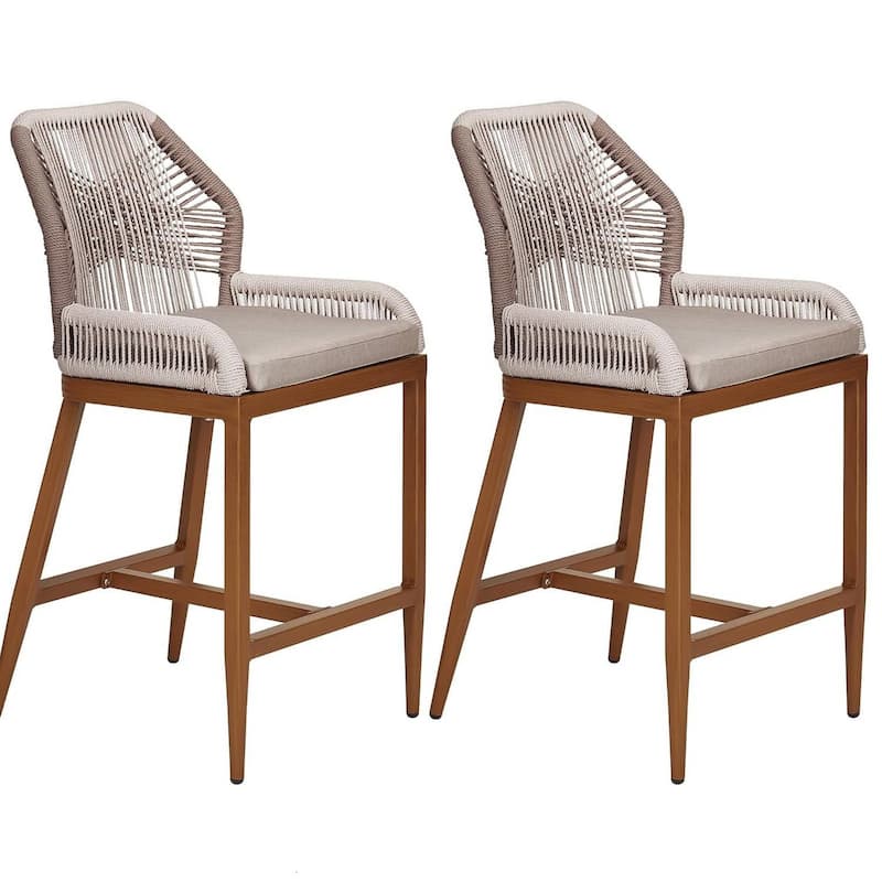 Bohemia Rattan Patio Counter Height Bar Stools Set of 2 Indoor Outdoor Use - Brown