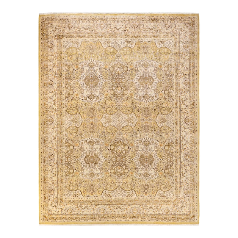 Overton Hand Knotted Wool Traditional Oriental Green Area Rug - 9' x 12' - Lime - 9' x 12'