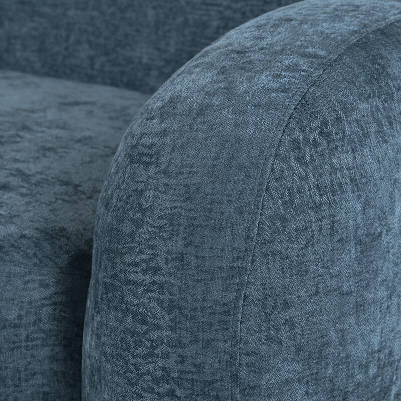 81.5" Minimalist Compression 3-Seater Sofa, Curved Design, Dark Blue Polyester