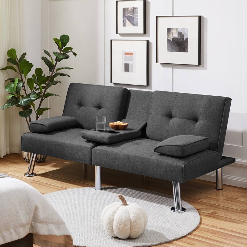 Yaheetech Fabric Upholstered Convertible Futon Sofa Bed