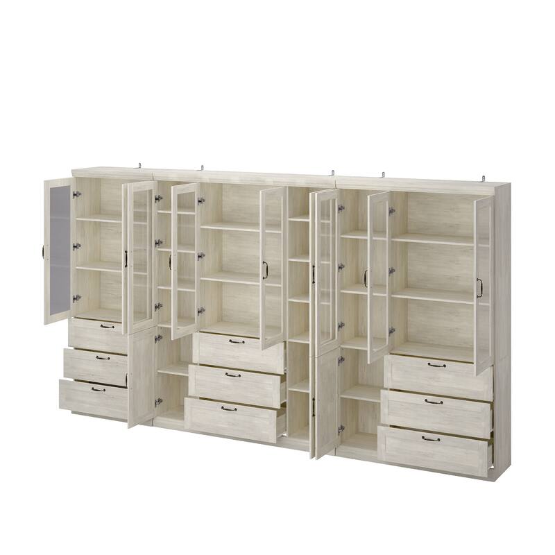 Bookcase Cabinet with Glass Doors and Drawers Multi-Purpose Storage Display Hutch for Living Room or Dining Room