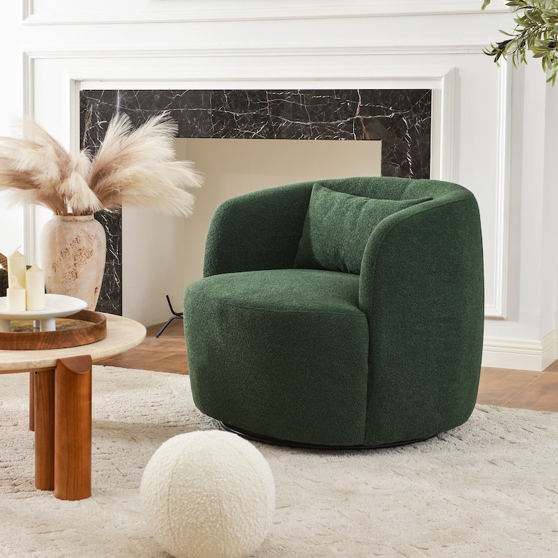 KINWELL 34" Sherpa Swivel Accent Chair Boucle Upholstered Armchair