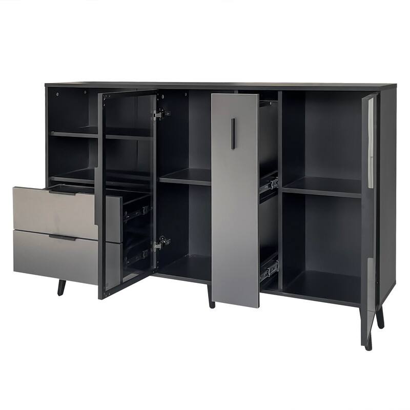 Glass Door Storage Cabinet with Drawers and Metal Handles, Living Room Modern Buffet Sideboard