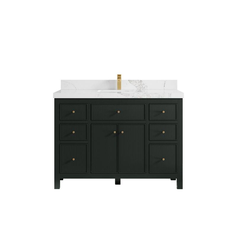Willow Collections 48 in W x 22 in D Sonoma Free Standing Reeded Single Sink Bathroom Vanity with Countertop - 2" Calacatta Nuvo - Dark Forest Green