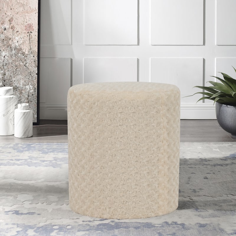 Adeco Round Ottoman with Curly Plush Vanity Stool - Beige