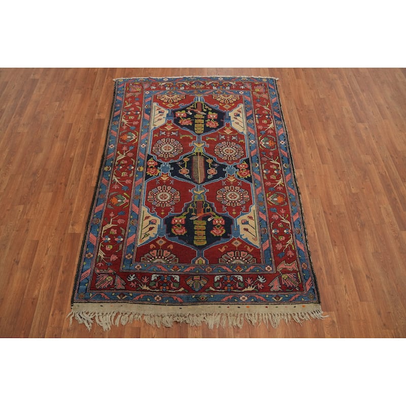Hand Knotted Oriental 100% Wool Carpet Traditional Floral Red Bakhtiari Area Rug - 6' 8'' X 4' 7''