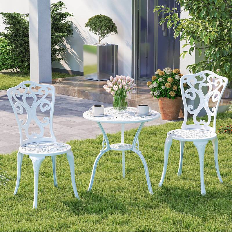 Costway 3 PCS Patio Bistro Set with Umbrella Holes Outdoor Bistro Set - See Details - White