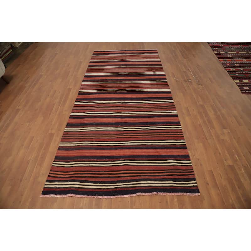Hand Woven Oriental 100% Wool Carpet Southwestern Geometric Oranges & Rust Kilim Area Rug - 10' 8'' X 4' 9''