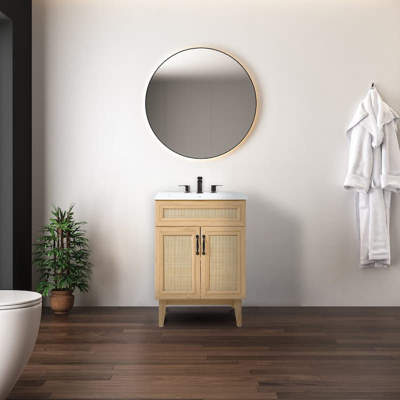 Ancillary Rattan Modern Farmhouse 2-Shelf Bath Vanity Cabinet Only (Sink Basin not Included), by JONATHAN Y