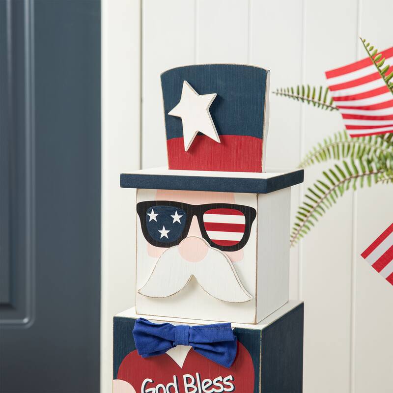 Glitzhome 24"H Double Sided Wooden Porch Decor Easter and July 4th