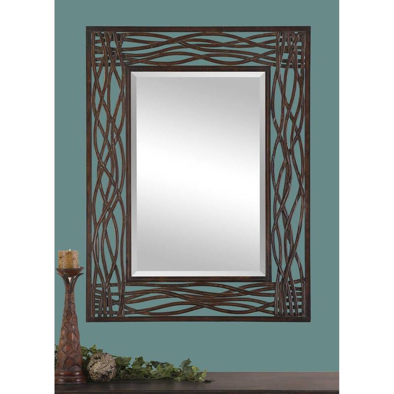 Uttermost Dorigrass 42" X 32" Rustic Tropical Wall Mirror - Mocha Brown