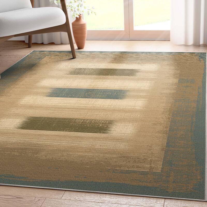 Well Woven Apollo Border Modern Abstract Flat-Weave Rug - 5' 3" x 7' 3" - Blue - Rectangle