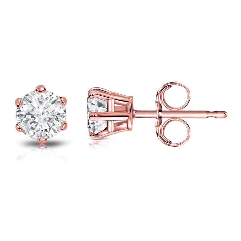 Auriya 3/4ctw Round Diamond Stud Earrings 14k Gold 6-Prong (I-J, I1-I2) - Rose