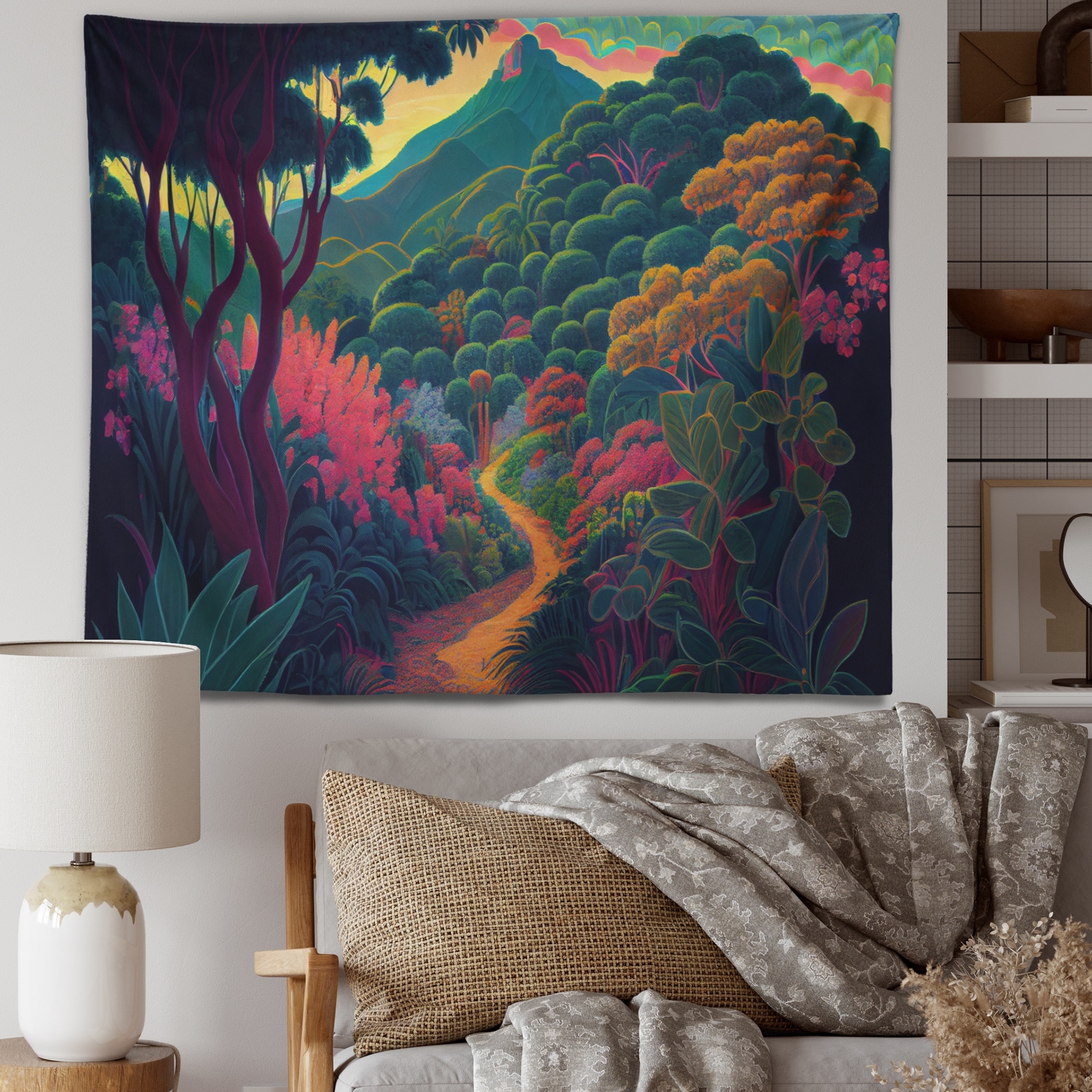 Designart 'Walking Path In The Mountains I' Landscape Mountains Wall Tapestry