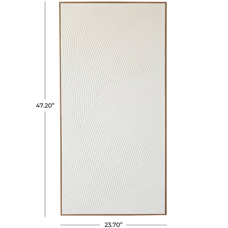 Canvas Geometric Art Deco Inspired Line Art Living Room Framed Wall Art with Gold Frame - White - Roche River Decor