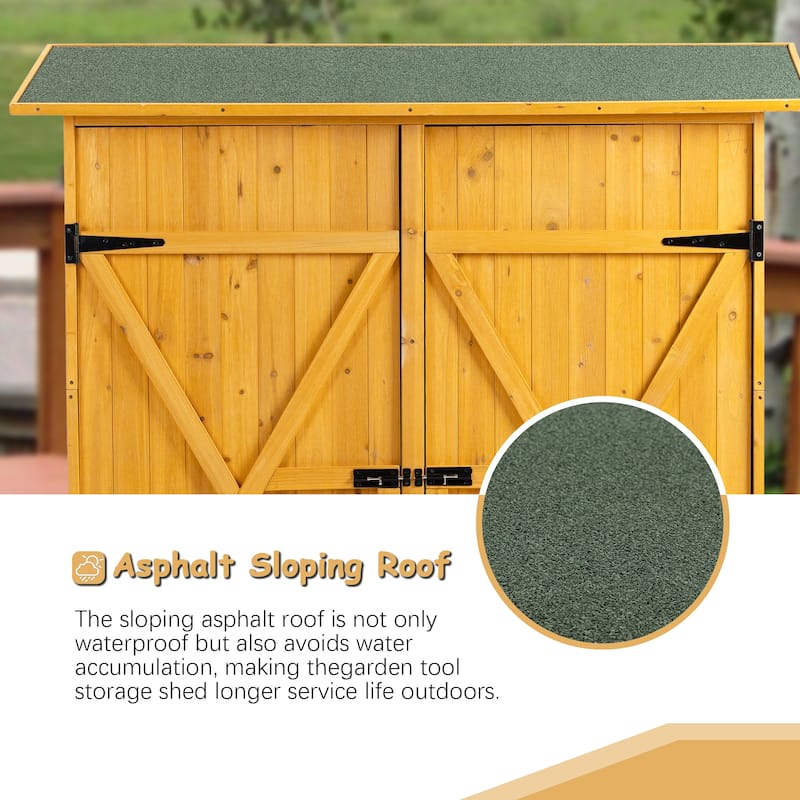 56"L x 19.5"W x 64"H Outdoor Storage Shed with Lockable Door Wooden Tool Storage Shed with Detachable Shelves and Pitch Roof