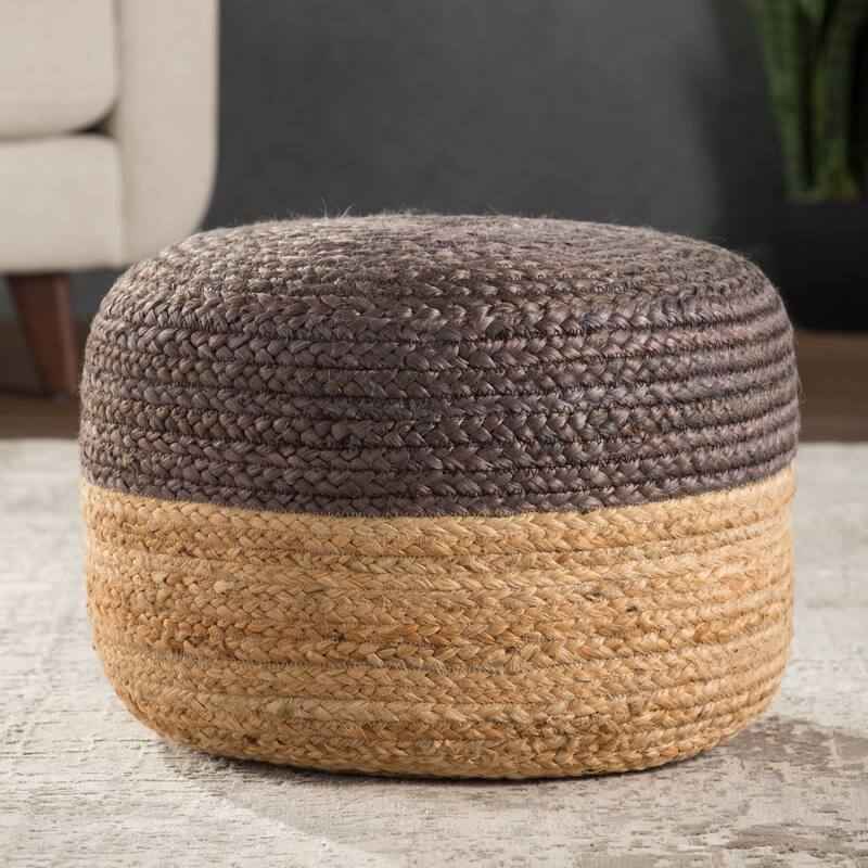 Sangam Round Jute Pouf - Dark Grey/Beige