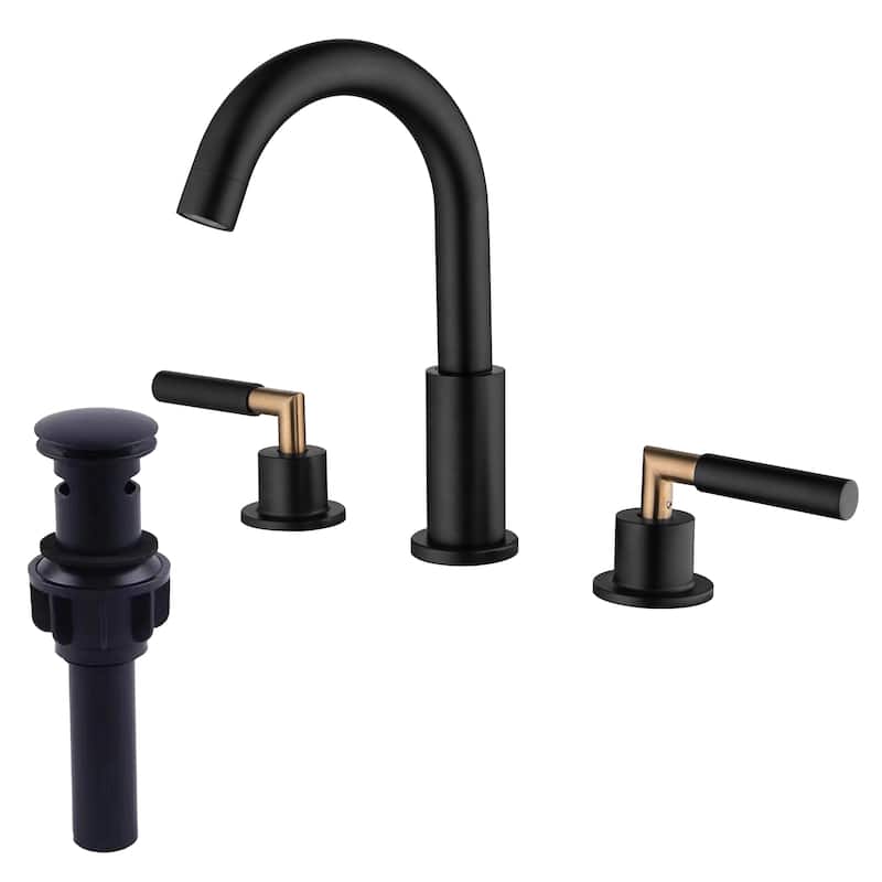 8.7"H Stainless Steel Widespread 2-handle Bathroom Sink Faucet - With Drain - Matte Black