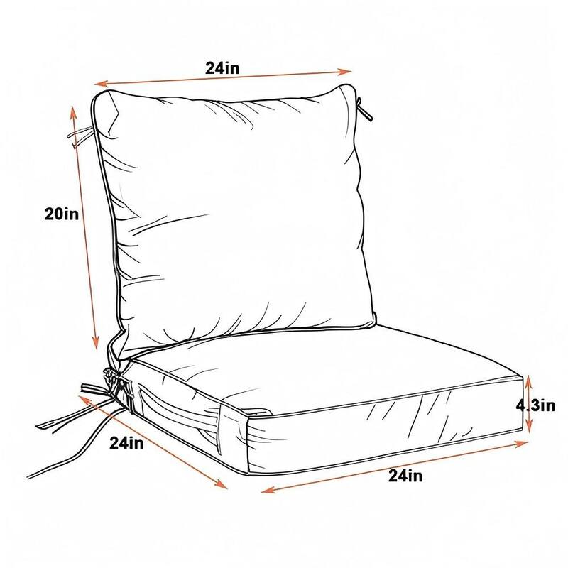 2 Pieces Waterproof Polyester Patio Seat and Back Cushions 24x24 Deep Comfort for Outdoor Seating