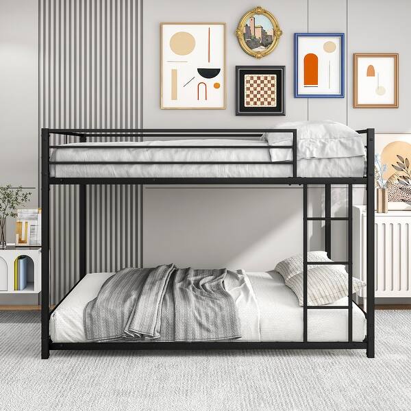 slide 2 of 8, Full over Full Size Metal Bunk Bed Frame with Safety Guard Rails Full over Full - Black