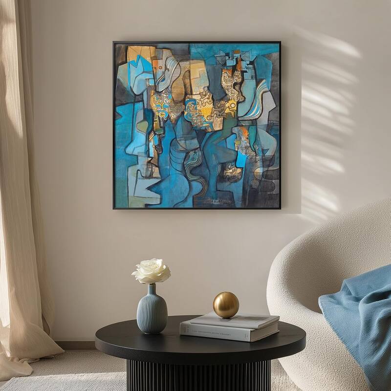 Framed Blue Modern Abstract Wall Art