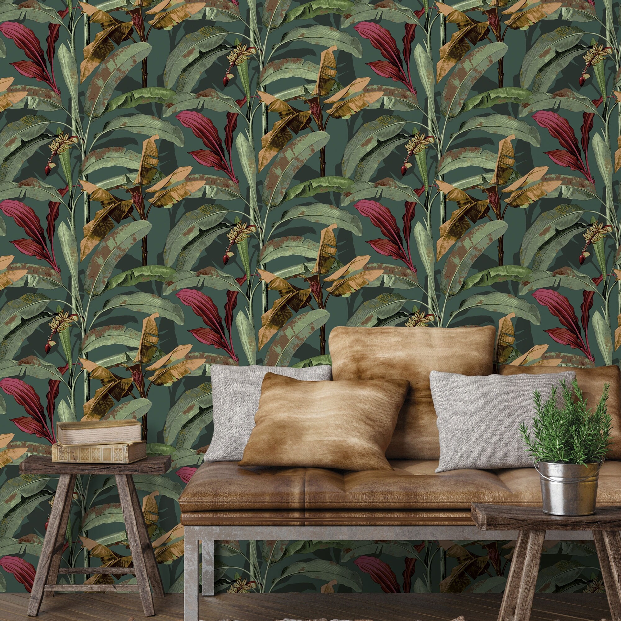 banana leaves wallpaper roll
