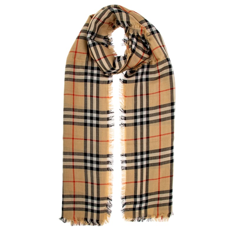 Burberry Check Cashmere/Silk Oversized Scarf - Beige Check