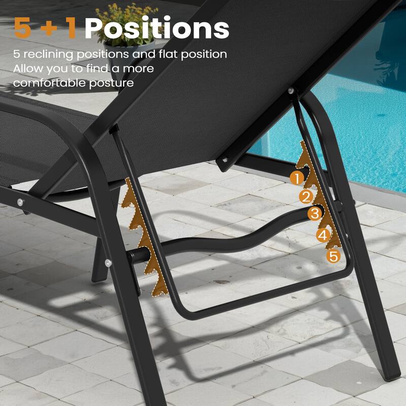 Outdoor Patio Adjustable Back Chaise Lounges Chairs with Arms(Set of 2 )