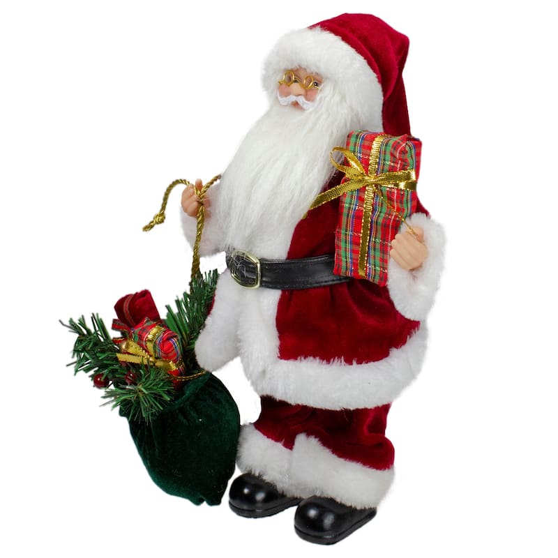 12" Santa Claus Holding Gift Bag and Presents Christmas Figure