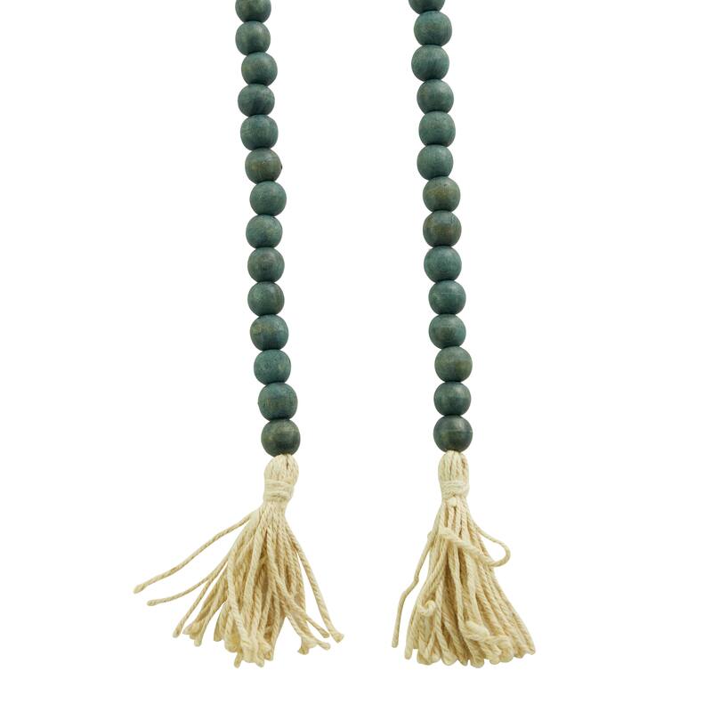 Bohemian Natural Wood Bead Garland with Cotton Tassels - 80 x 1