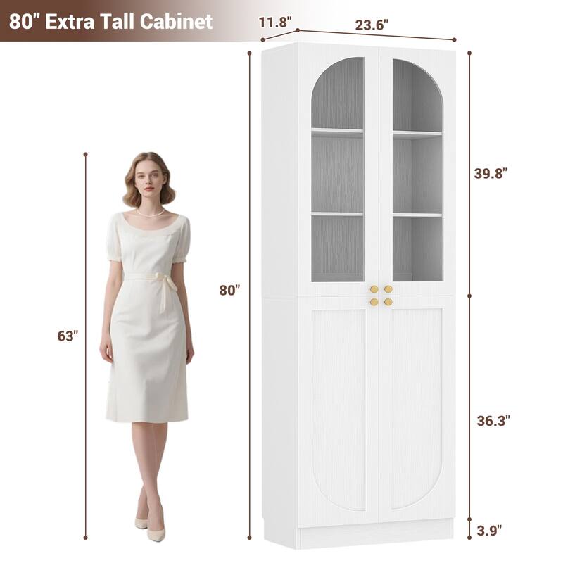 80" Tall Kitchen Pantry Storage Cabinet with 4 Doors & Adjustable Shelves, Freestanding 6-Tiers Buffet Cabinets for Dining Room