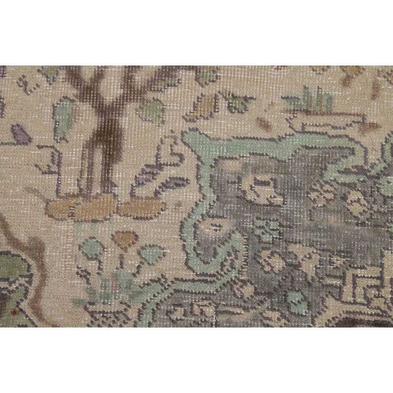 Hand Knotted Oriental 100% Wool Carpet Traditional Floral Navy Blue & Blues Tabriz Area Rug - 8' 11'' X 6' 7''