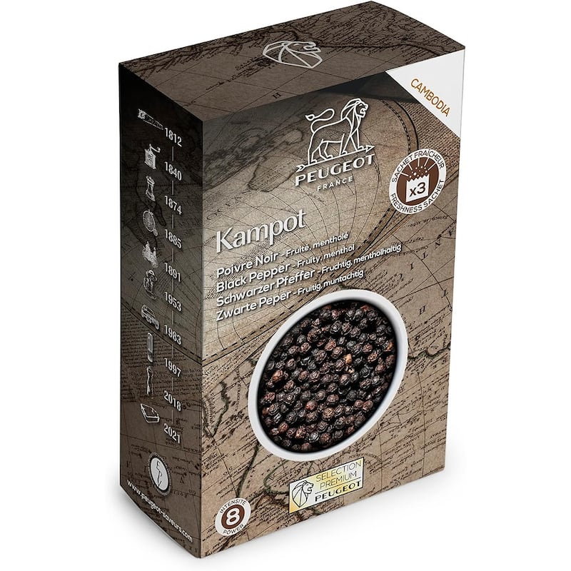 Peugeot Kampot Black Peppercorns from Cambodia, 60g - 3 fresh sachets of 20g - 1 Piece
