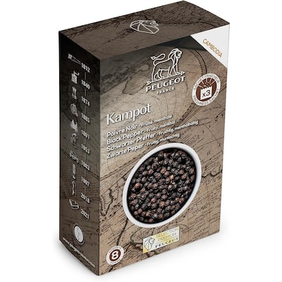 Peugeot Kampot Black Peppercorns from Cambodia, 60g - 3 fresh sachets of 20g