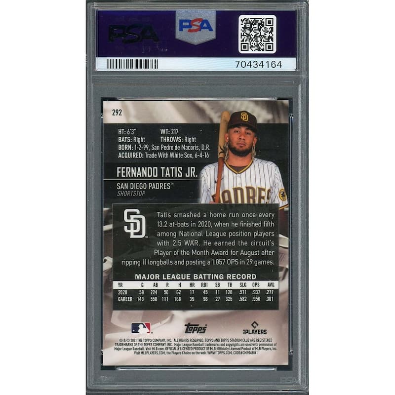 Fernando Tatis Jr 2021 Topps Stadium Club Chrome 1991 Card #292 Graded PSA 10 - 8'6" x 11'6"