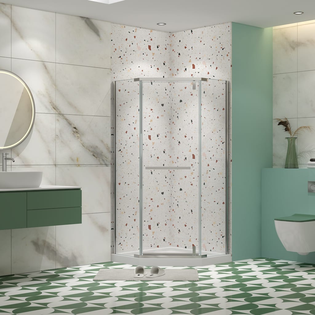 34.75'' W x 72'' H Semi-Frameless Neo-Angle Pivot Shower Door - 34.75" X 34.75" X 72"