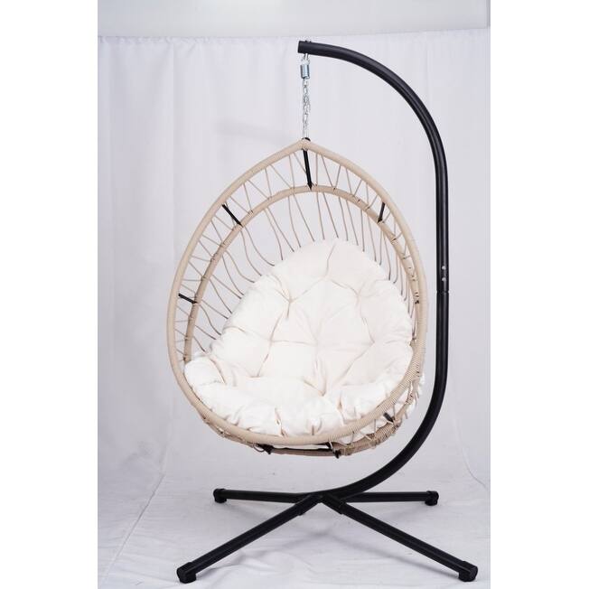 Beige Egg Shaped Hanging Chair with Stand - 24.4