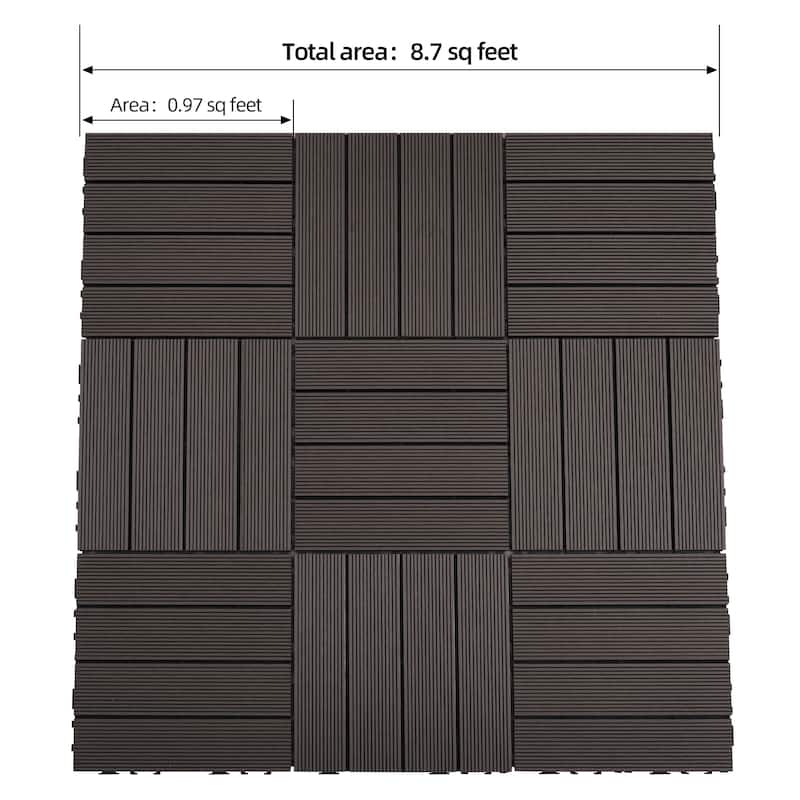 8.7 sq. ft DIY Wood-Plastic Composite Deck Tiles, Coffee, Interlocking Outdoor Flooring Tiles Waterproof All Weather (pack of 9)